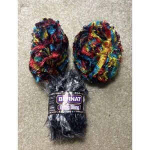 3 Skein LOT Bernat Bling Bling Eyelash Yarn - Night Club, Rainbow 1.75 oz/90 Yds